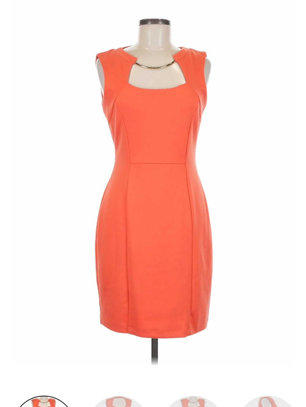 Jennifer Lopez Coral Fitted Sheath Dress with Chain Accent